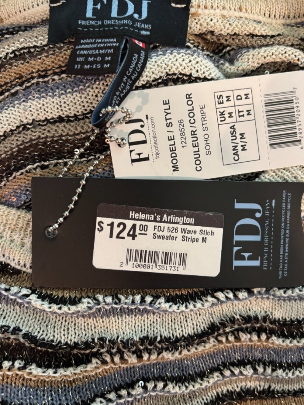 FDJ Soho Stripe Wave Knit Sweater Medium NWT - Picture 5 of 8